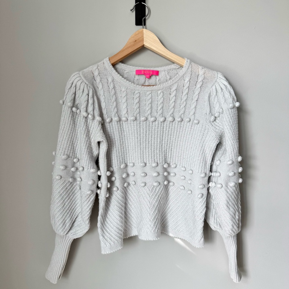 Lilly Pulitzer Cropped Gray Pom Pom Knit Sweater